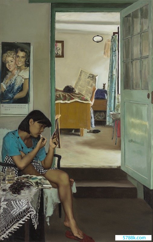 赵半狄，《涂口红的女孩》，170×109cm，布面油画，1987 ©泰康储藏TAIKANG COLLECTION