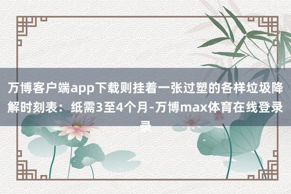 万博客户端app下载则挂着一张过塑的各样垃圾降解时刻表：纸需3至4个月-万博max体育在线登录